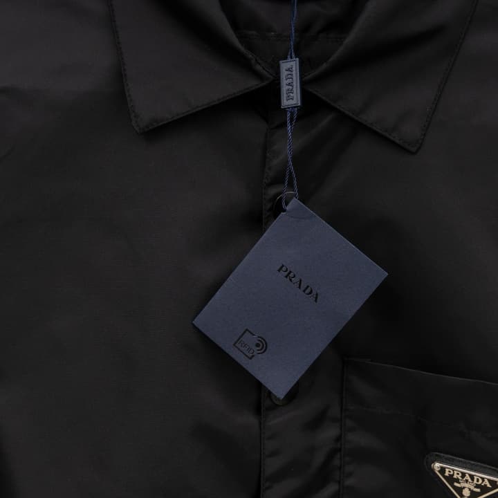 Prada Woven Leather Label Logo Shirt Jacket