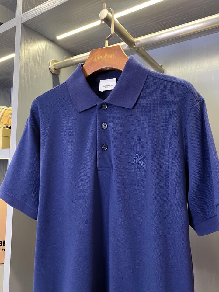 Burberry Equestrian Knight Piqué Cotton Polo Shirt in Navy Blue
