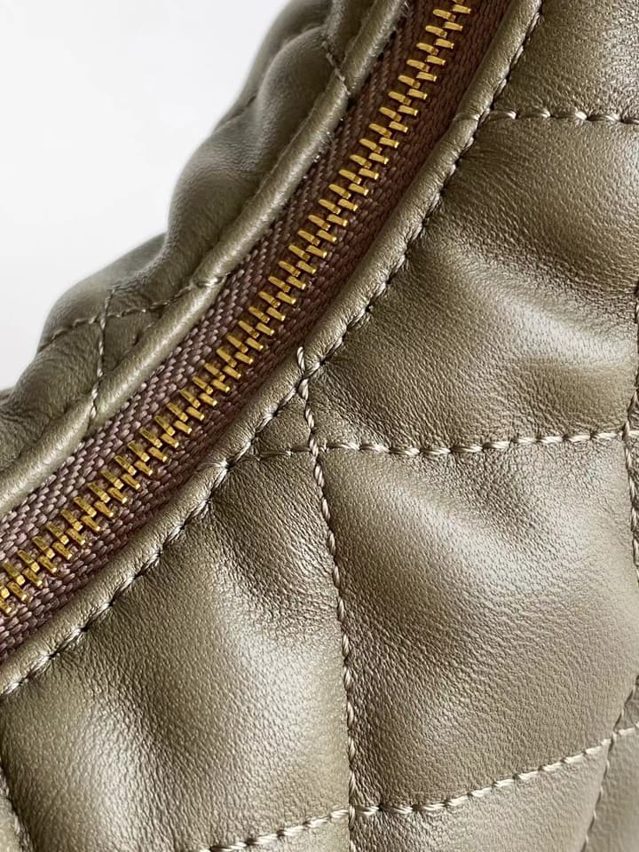 Saint Laurent ICARE Baby Lambskin Crescent Bag in Dark Brown Quilted