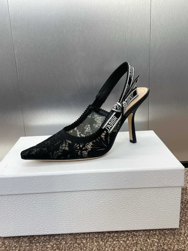 Dior J'Adior Oblique Jacquard Heeled Sandals – 2023 Spring/Summer Collection in Black Oblique Mesh 6.5cm Heel, Brightly Lit Front
