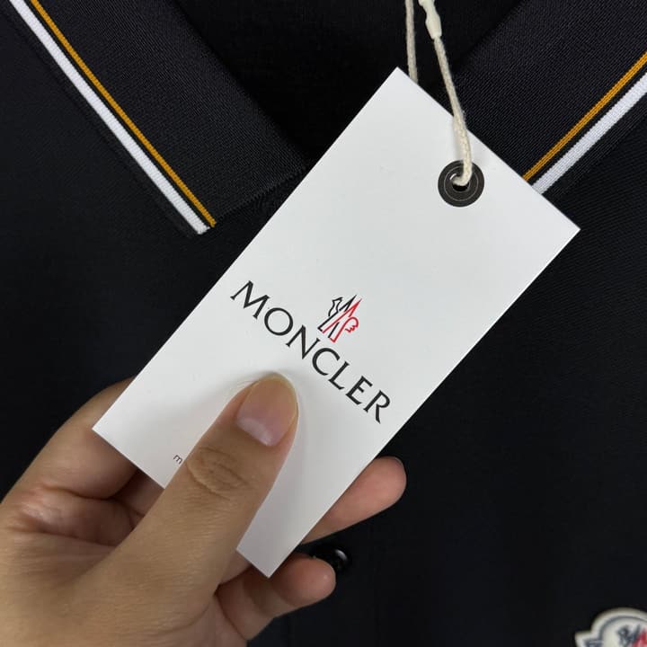 Moncler Classic Embroidered Long-Sleeve Polo Shirt in Black Polo - Hanging Display