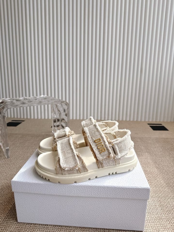 Dior Velcro Summer Sandals in Bright Cream Woven