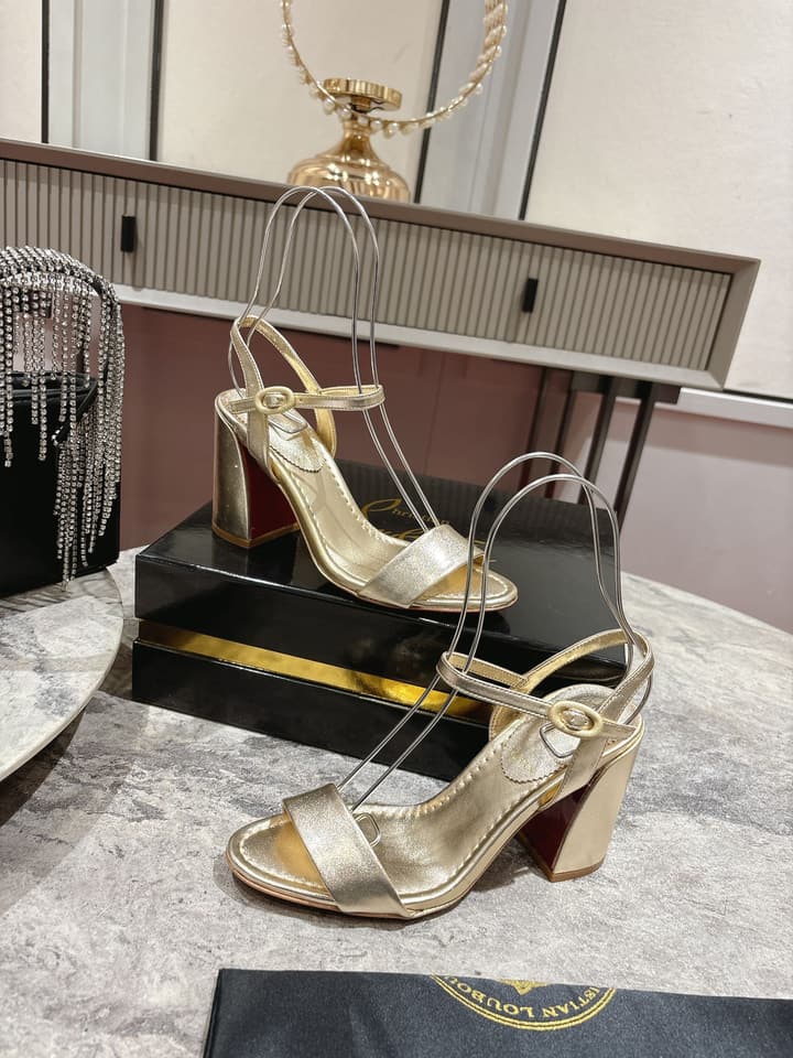 Christian Louboutin Block Heel Sandals in Beige