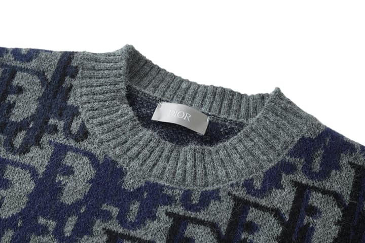 Dior Oblique Jacquard Wool Crewneck Sweater – 2026SS in Navy Oblique With Light Blue Trim