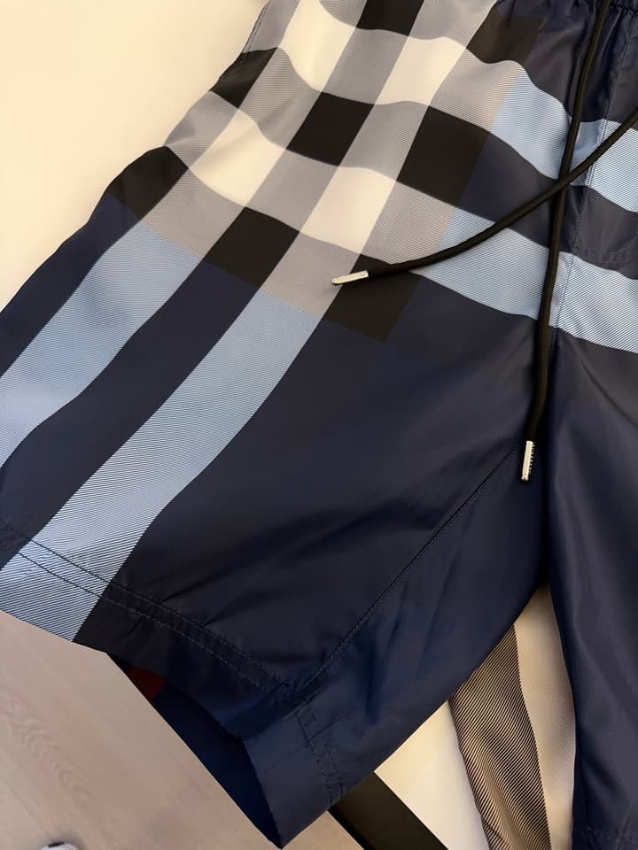 Burberry Large Check Drawstring Beach Shorts in Royal Blue Red Check