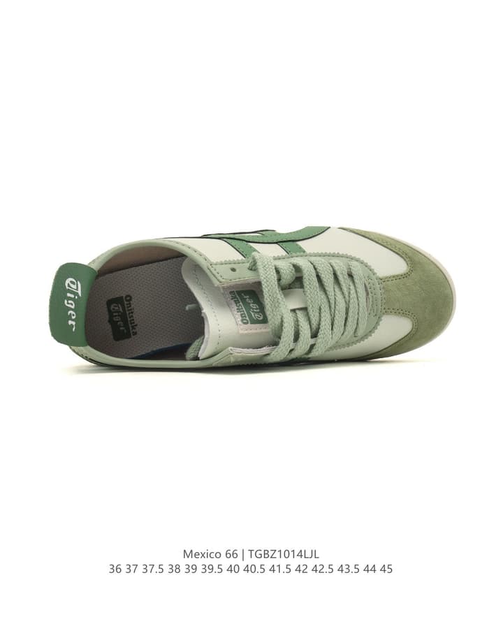 Onitsuka Tiger Mexico 66 Classic Sneakers in Cream With Brown And Dark Green Stripes