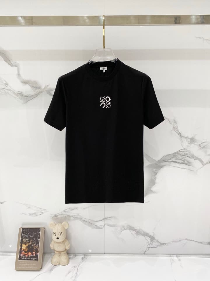 Loewe Mercerized Cotton Embroidered Logo T-Shirt in Black