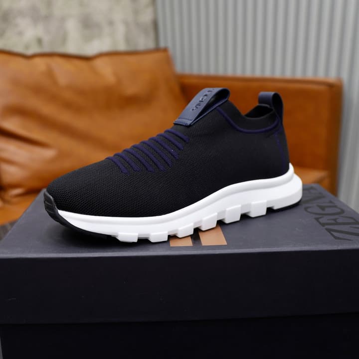 Zegna Flyknit Sneakers in Solid Black Knit