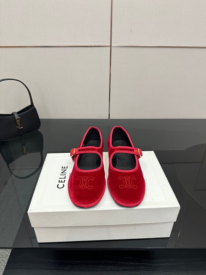 Celine Velvet Mary Jane Flats – 25 Collection in Black Velvet