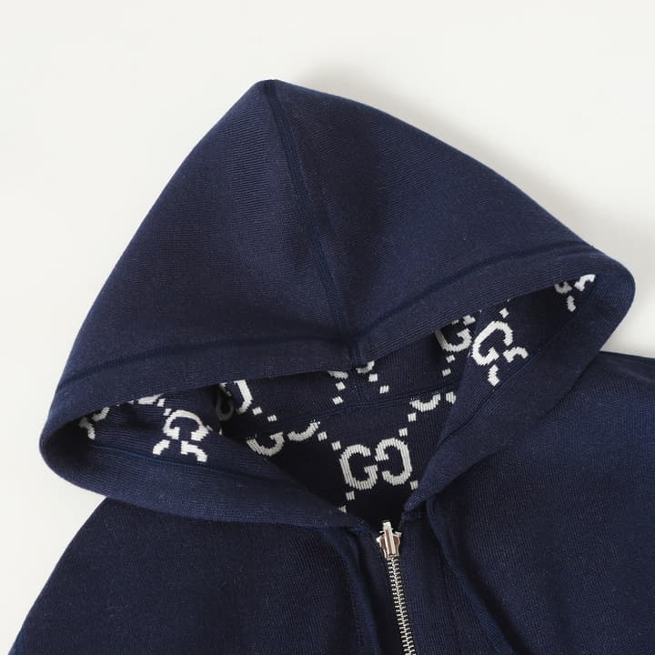 Gucci Reversible GG Cashmere Knit Jacket in Solid Charcoal Grey