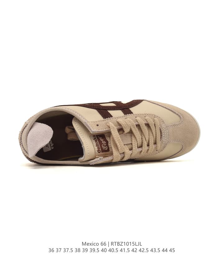 Onitsuka Tiger Mexico 66 Classic Sneakers in Beige With Dark Brown Stripes