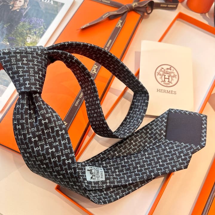 Hermès Men's Printed Silk Tie Series in Light Aqua Patterned