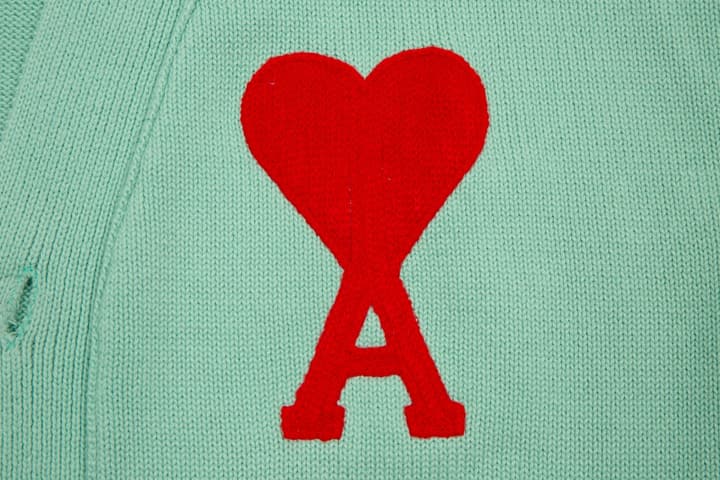 Ami Paris Classic Heart Embroidered Cardigan Sweater in Black