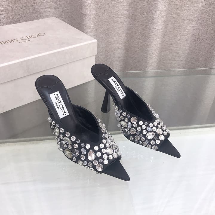 Jimmy Choo Crystal Silk Peep-Toe Pumps – 2025SS in Black