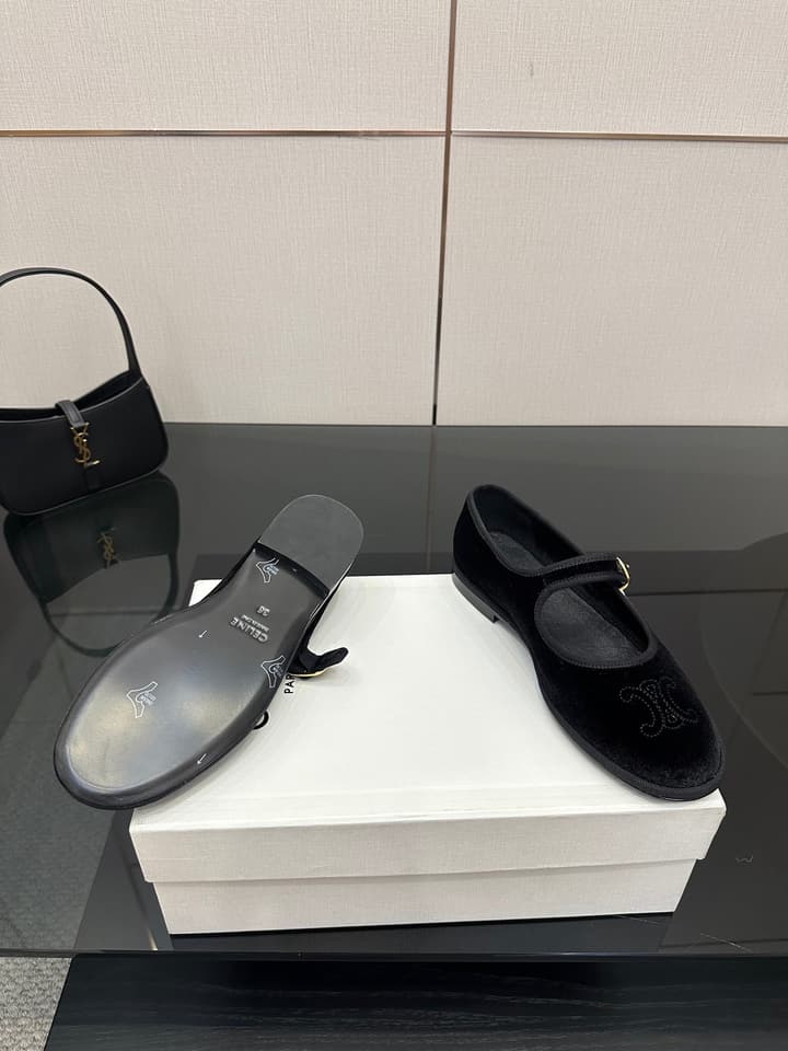 Celine Velvet Mary Jane Flats – 25 Collection in Black Velvet