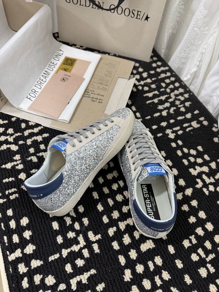 Golden Goose Super Star Rhinestone Leather Sneakers in Grey Suede Black Leather White Star