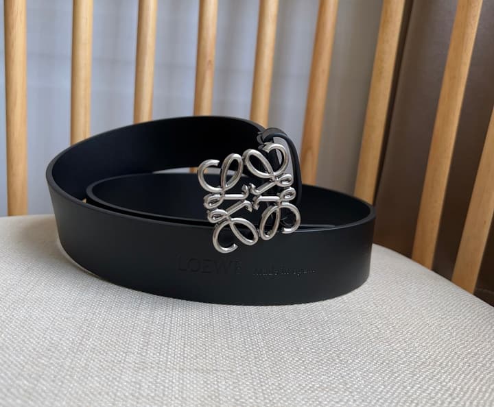 Loewe Narrow Leather Belt with Anagram Padlock Buckle in Black Leather With Silver Buckle