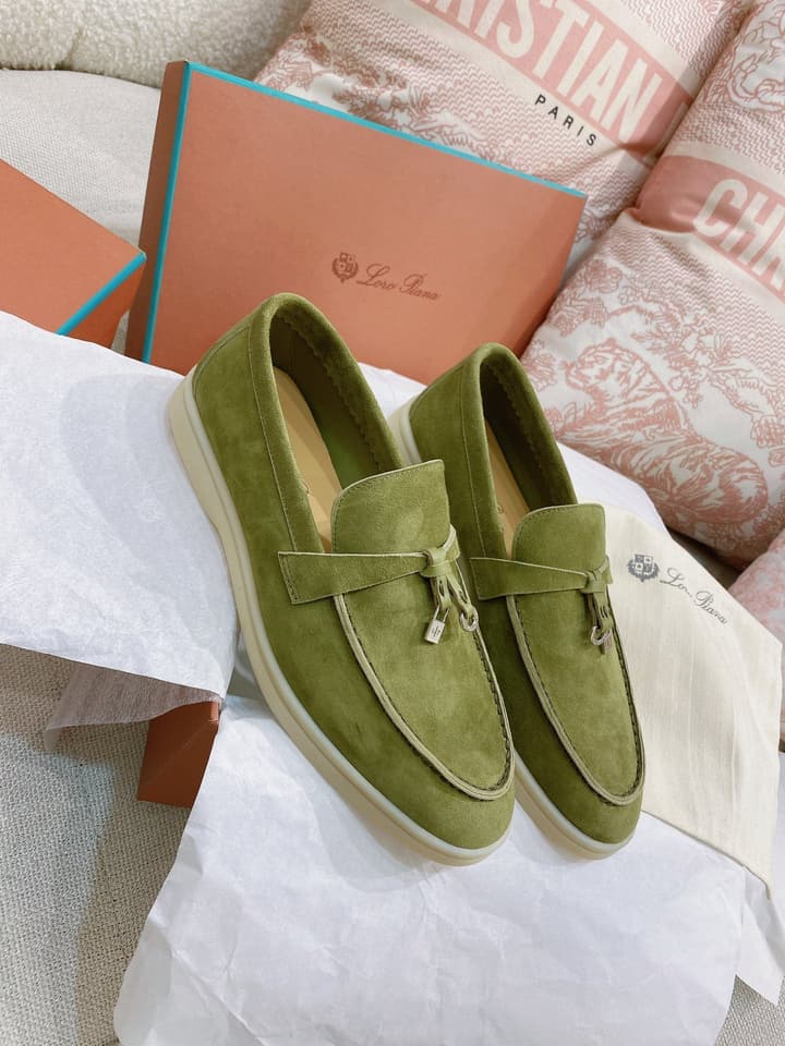 Loro Piana Glossy Cashmere Loafers in Blush Pink Suede