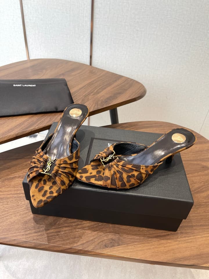 Saint Laurent Pointed Toe Stiletto Heeled Sandals – 26SS in Black - Gold Logo Plaque