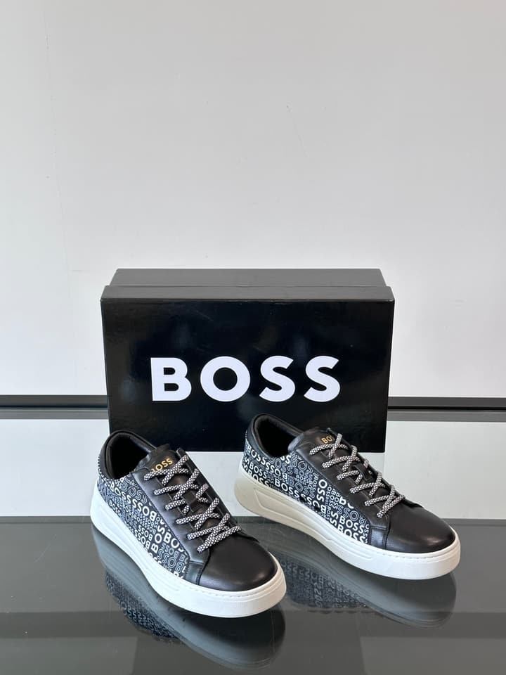 Boss Italian-Made Cupsole Sneakers in Black Patterned