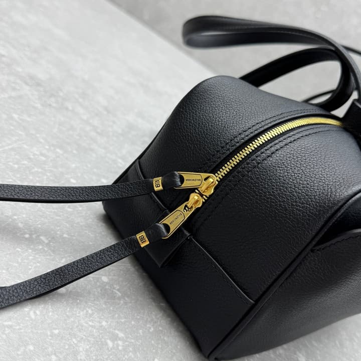 Balenciaga Carrie Leather Bowling Bag – Small in Black Leather