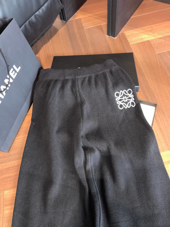 Loewe Classic Logo Embroidered Hooded Knit Set in Black