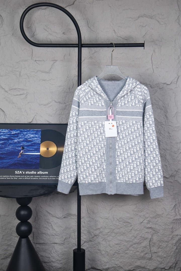 Dior Monogram Jacquard Zip Cardigan – 24SS in Light Grey Monogram