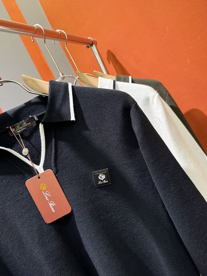 Loro Piana 2025 Knit Sweater with Chest Logo – Autumn/Winter Collection in White With Black Tipping