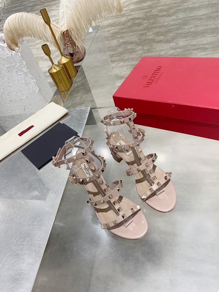 Valentino Studded Classic Block Heel Sandals in Black With Black Studs 6.5cm Heel
