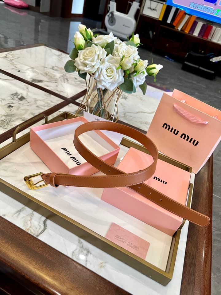 Miu Miu Classic Leather Belt – 3.0cm in Black With Gold Buckle