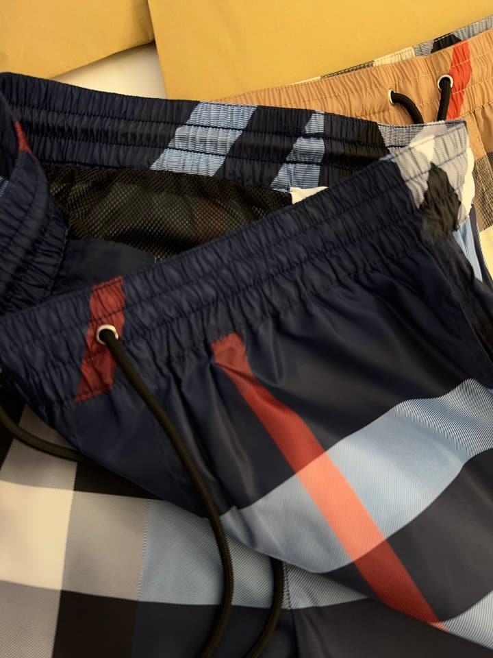 Burberry Large Check Drawstring Beach Shorts in Royal Blue Red Check