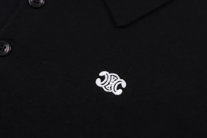 Celine Logo Embroidered Pullover Polo Shirt – 26SS in Classic Black