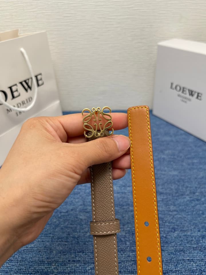 Loewe Calfskin Leather Belt in Black With Gold Buckle