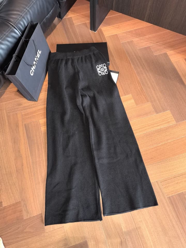 Loewe Classic Logo Embroidered Hooded Knit Set in Black