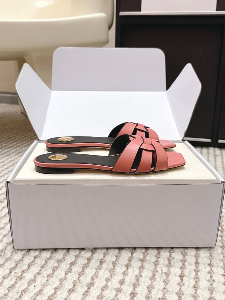 Saint Laurent Melody Square Toe Flat Sandals – 2026SS in Burgundy Patent