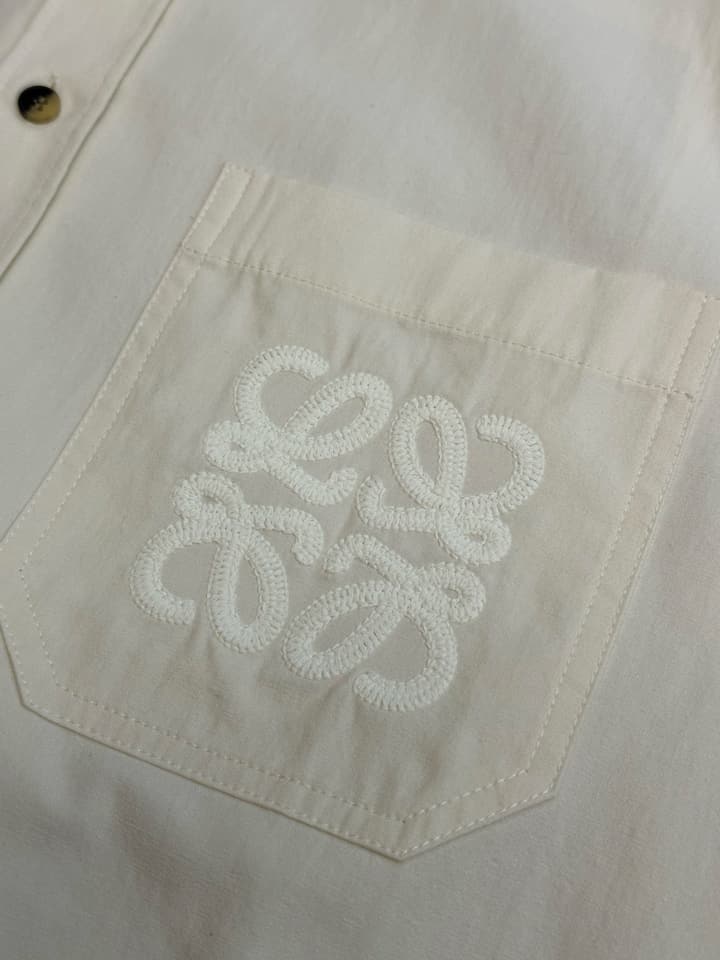 Loewe Embroidered Pocket Lyocell Long-Sleeve Shirt in Off-White
