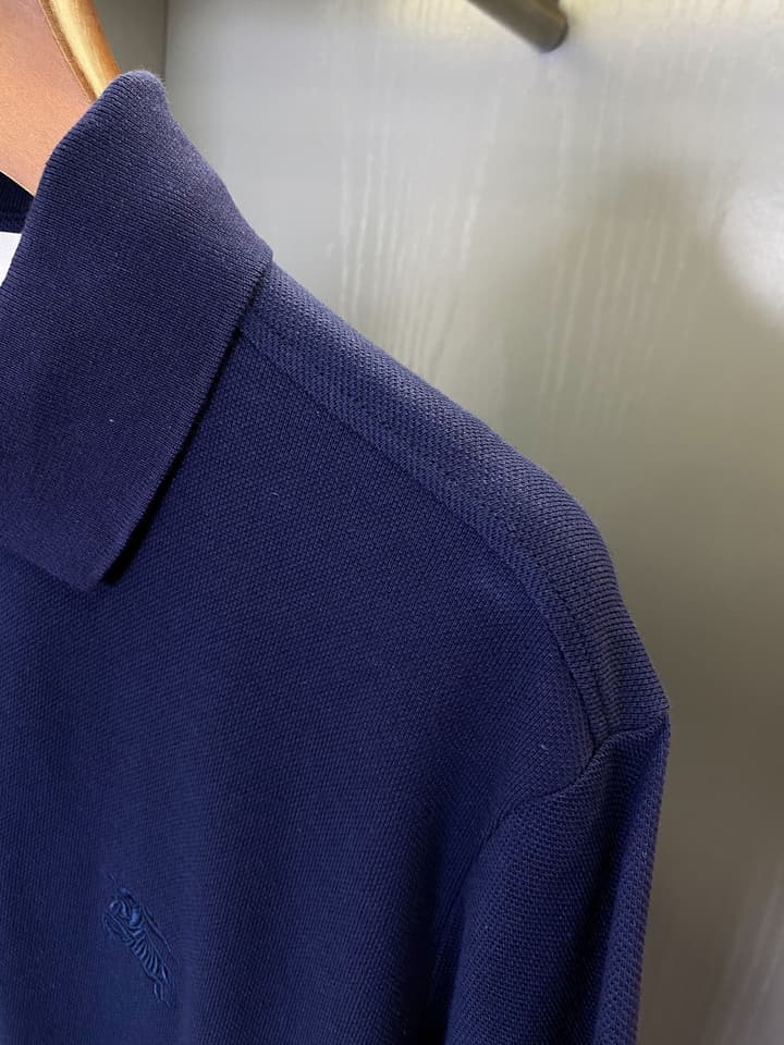 Burberry Equestrian Knight Piqué Cotton Polo Shirt in Navy Blue