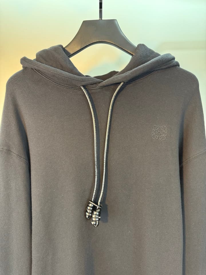 Loewe Anagram Leather Embroidered Hooded Sweatshirt – 25FW in Dark Charcoal