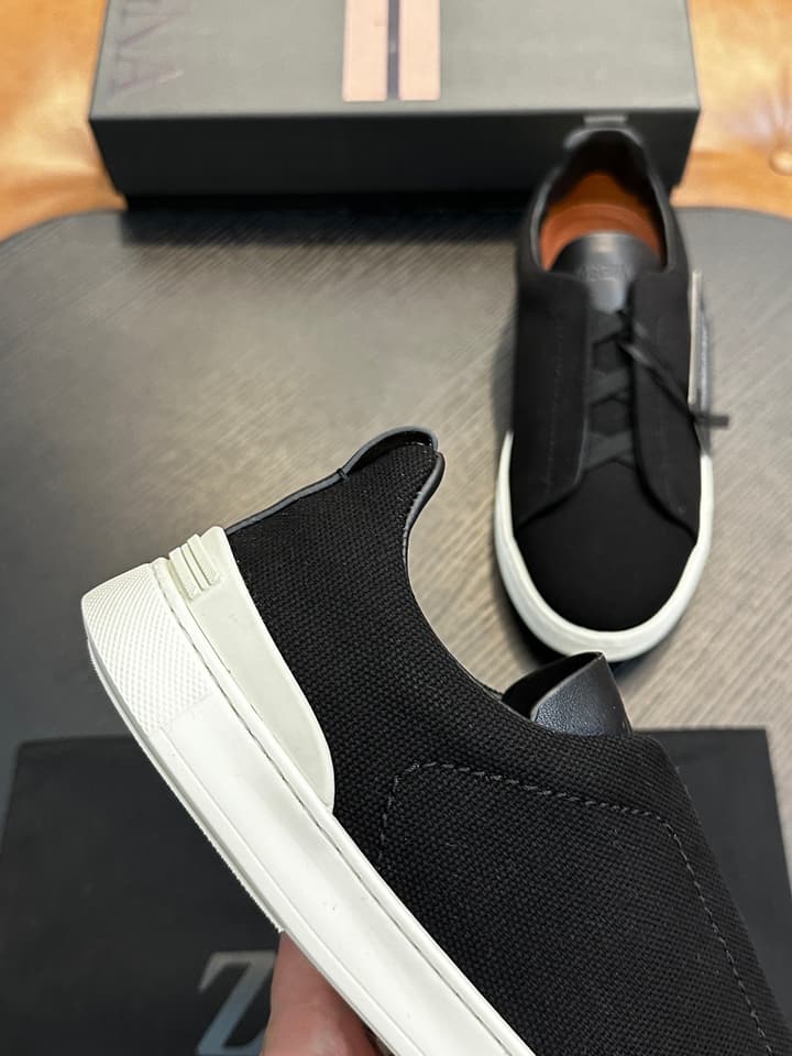 Zegna Triple Stitch Low-Top Sneakers in Dark Brown