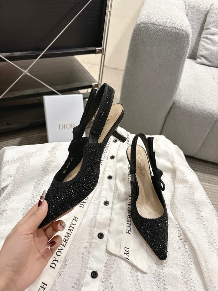 Dior J'Adior Embroidered Strap Kitten Heel Sandals in Black Patterned Fabric