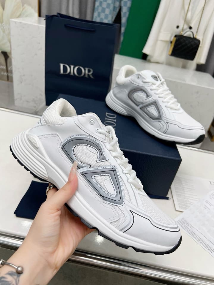 Dior B30 Unisex Mesh and Leather Sneakers in Navy Blue And Grey
