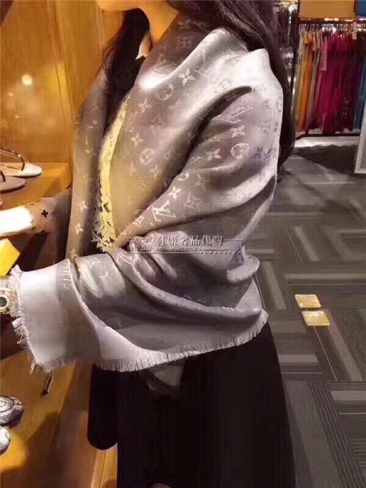 Louis Vuitton Classic Monogram Silk Wool Shawl in Beige
