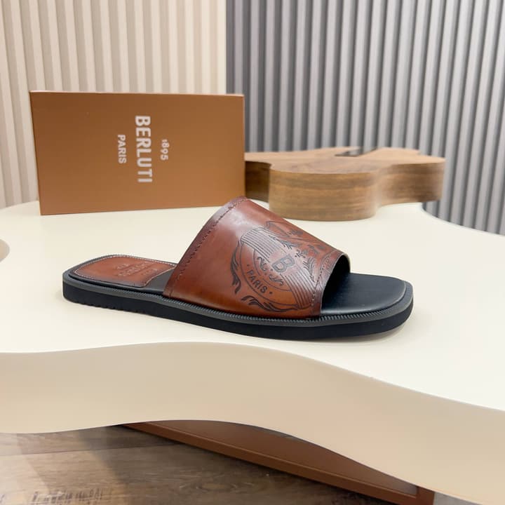 Berluti Hand-Painted Calfskin Slippers in Matte Black