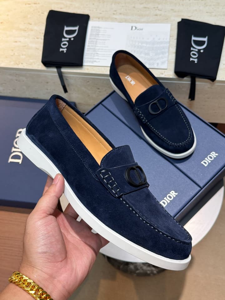 Dior Granville Men's Lace-Up Casual Shoes in Dark Blue Suede