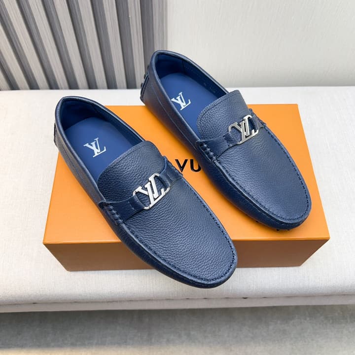 Louis Vuitton Pebbled Leather Driving Shoes in Black Smooth Leather