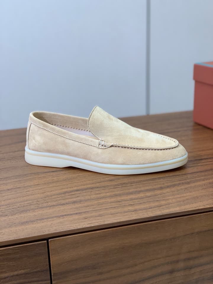 Loro Piana Glossy Cashmere Loafers in Blush Pink Suede