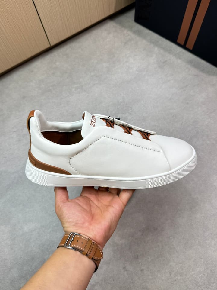 Zegna Triple Stitch Nappa Leather Slip-On Sneakers in Black