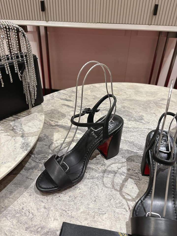 Christian Louboutin Block Heel Sandals in Beige