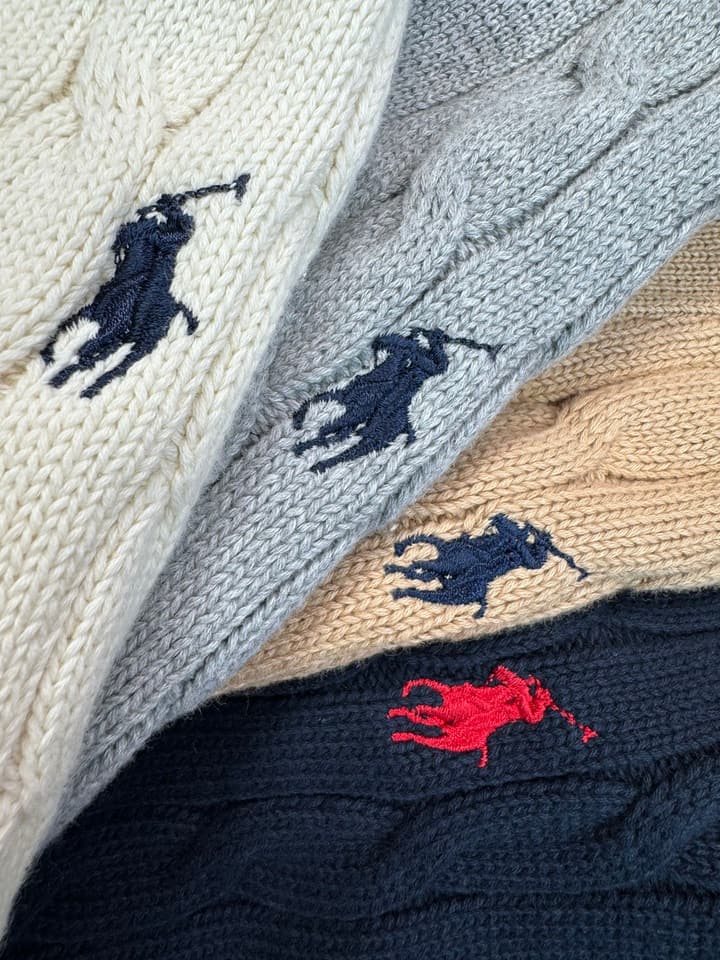 Ralph Lauren Polo V-Neck Cable Knit Cardigan in Grey