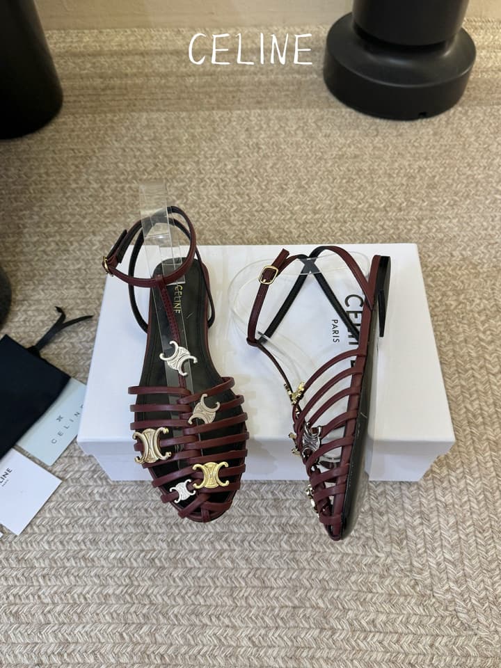 Celine Triomphe Ankle Strap Sandals – Spring/Summer Collection in Black - Large Logo Flats